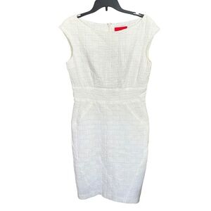 Z Spoke Zac Posen White Textured Knit Boatneck Sleeveless Sheath Dress Sz 10